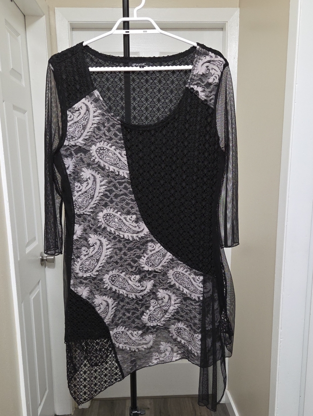 Papa Vancouver Black Gray Paisley Mesh Lace Overlay Tunic Top Fairy Grunge Boho - Picture 2 of 11